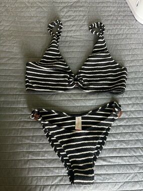 No Boundaries Black & White Striped Bikini Set